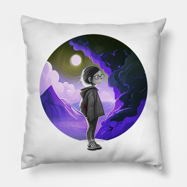 The Mountain and a Cute Little Girl 2 Pillow by cinta
