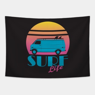 Surf Life, Retro 80s Illustration Tapestry