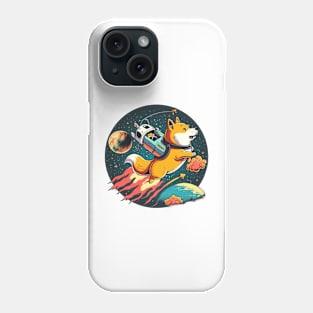 shiba inu flying into space with a rocket Phone Case