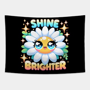 SHINE BRIGHTER - KAWAII FLOWERS INSPIRATIONAL QUOTES Tapestry