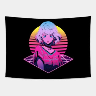 Retro Wave 80s Anime Girl – Anime Sticker Tapestry