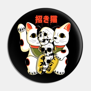 Skull Maneki Neko Pin