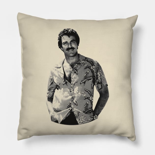 Tom Selleck /// Retro Design Pillow by NumbLinkin