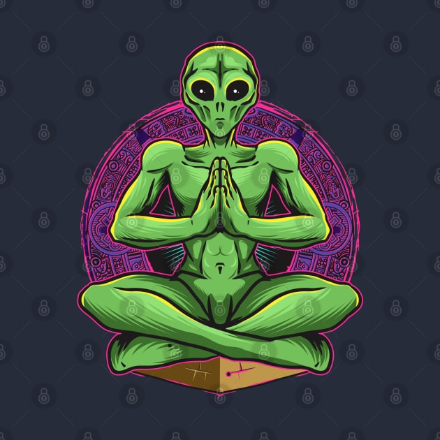 alien green doing yoga by Mako Design 