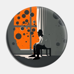 Illustration on man with depression sit-in on the chair in the room Pin