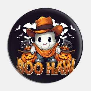 Funny Halloween Western Cowboy Cowgirl Ghost Boo Haw Spooky Pin