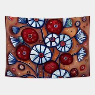 Cute Abstract Flowers in a Blue and White Vase Still Life Painting Tapestry