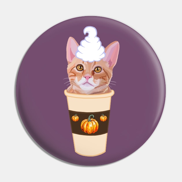 Pumpkin Spice Ginger Cat Coffee Latte Pin by Art by Deborah Camp