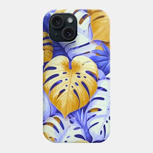 Orange Blue Monstera Tropical Leaves Phone Case