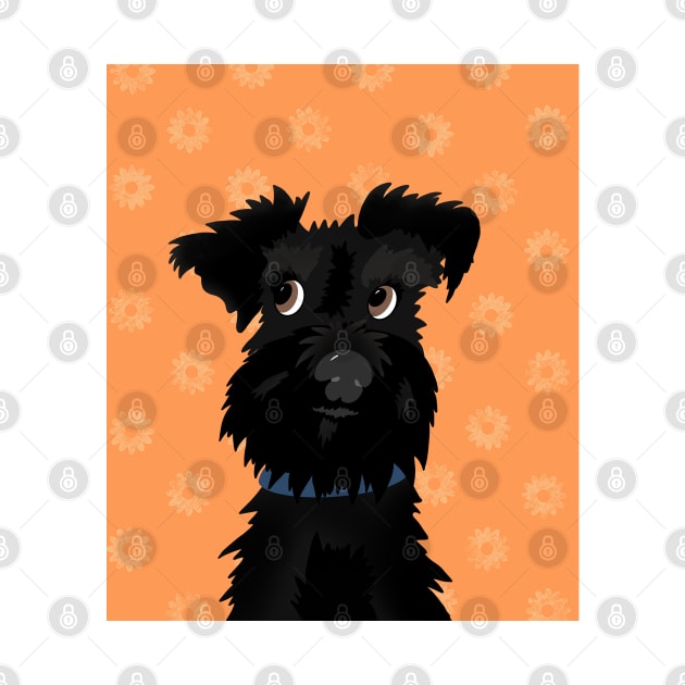 Black Miniature Schnauzer Dog with Orange Daisies by NattyDesigns