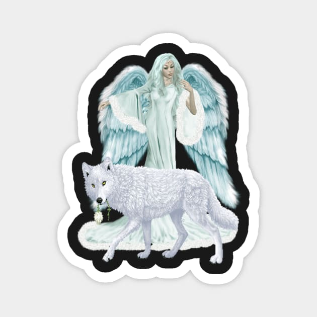Fantasy Art Winter Angel And Wolf Magnet by Atteestude