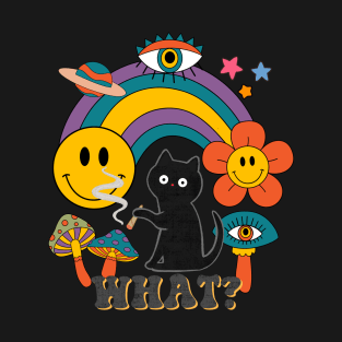 Hippie Cat and Retro Rainbow T-Shirt