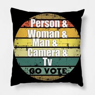 person woman man camera tv Pillow