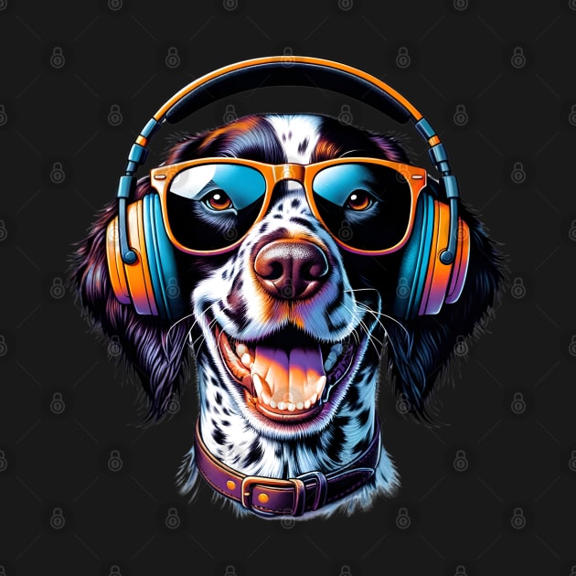 Small Munsterlander Pointer Smiling DJ with Headphones and Sunglasses by ArtRUs