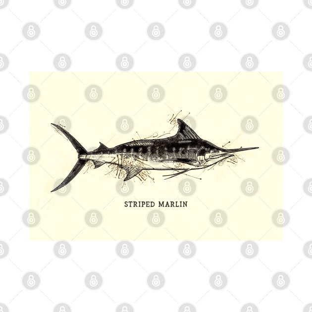 Striped Marlin Vintage Art for the Ocean Lovers and Extreme Anglers / Gifts for Fisherman by Naumovski