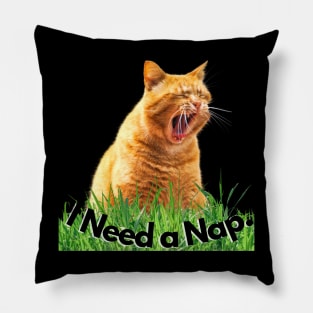 Sleepy Tired Orange Tabby Cat Yawning Pillow