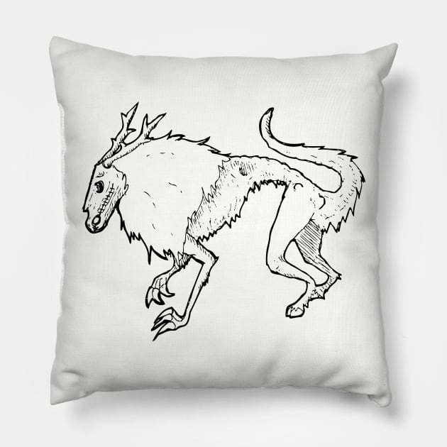 Inktober Wendigo Cryptid on the Hunt Pillow by UntidyVenus