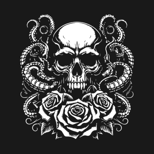 skull kraken with roses T-Shirt