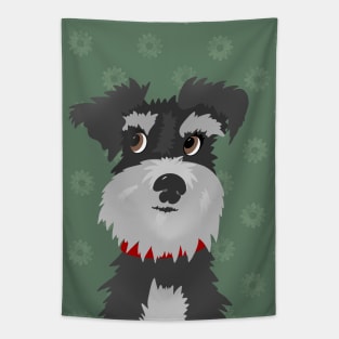 Salt and Pepper Miniature Schnauzer Dog with Green Daisies Tapestry