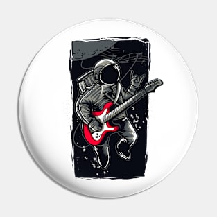 Astronaut with a guitar in space, dark graphic Pin