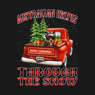 Christmas Australian Kelpie Through The Snow Dog Santa Truck Tree T-Shirt