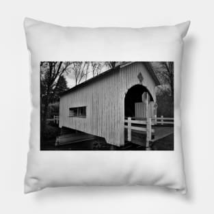 Black And White Short Covered Bridge Pillow