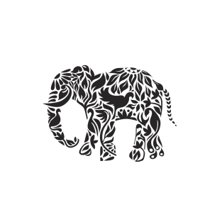 Flourish Elephant in Black T-Shirt