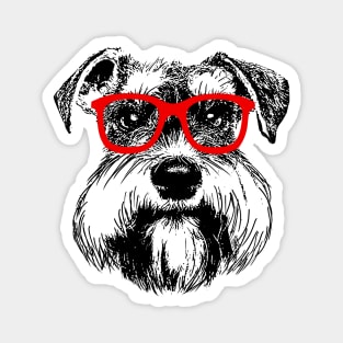 Cute Schnauzer Nerd Red Glasses Magnet