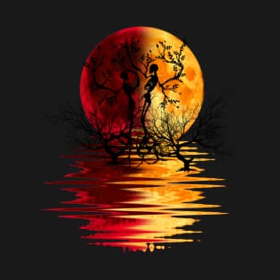 yellow red moon dead trees lovers T-Shirt