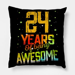 24 Years Of Being Awesome Gifts 24th Anniversary Gift Vintage Retro Funny 24 Years Birthday Men Women Pillow