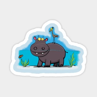 Cute hippo in the river with bird cartoon Magnet