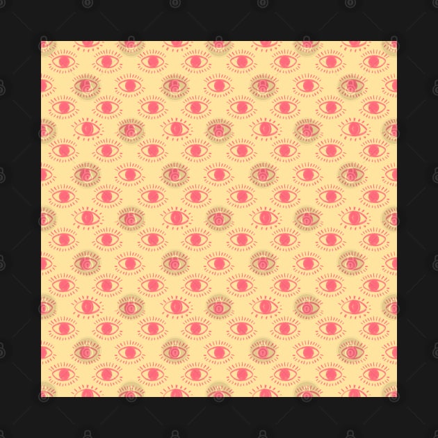 Evil Eye Pattern in Pink and Yellow by haleyum