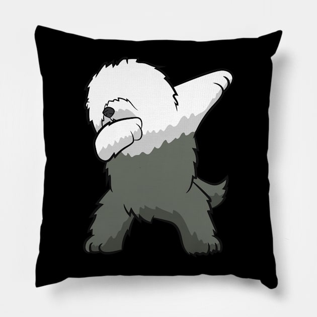 Dabbing English Sheepdog Dog Dancing Old English Sheepdog Pillow by EQDesigns