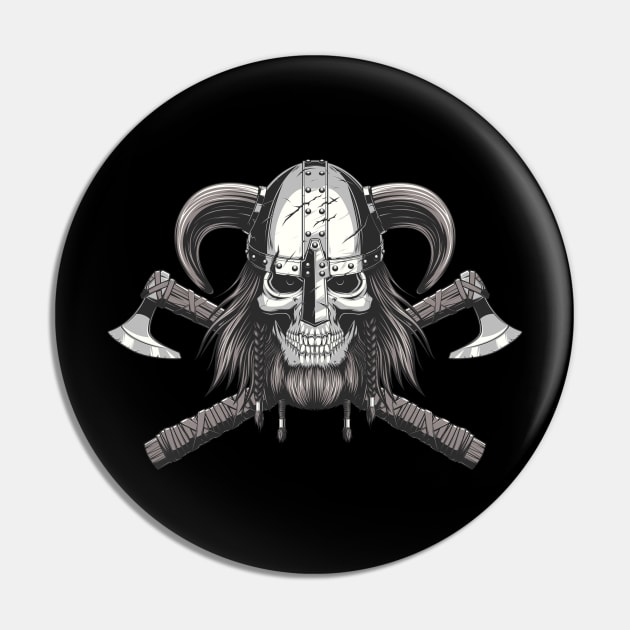 Viking Skull in Helmet and Crossed Axes Graphic Pin by extrinsiceye