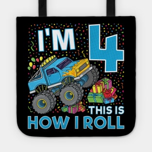 4th Birthday Monster Truck Party Gift 4 Year Old Boy Tote