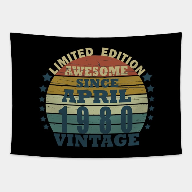 born in april 1980 vintage birthday Tapestry by omitay