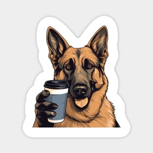 German Shepherd Drinking Coffee Magnet