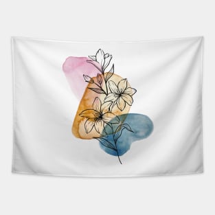 Flower line art with watercolour background Tapestry