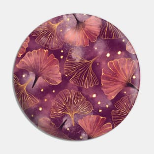 Watercolor Golden Ginko Leaves Dark Pink | Burgundy Red | Purple Pink pattern Pin