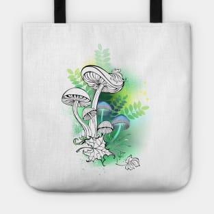 Outline mushrooms on forest background Tote