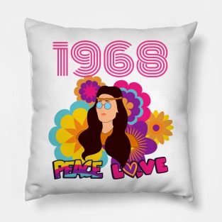 Retro Hippie Peace Love and Flower Power 1968 Pillow