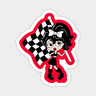 Hot Rod Hottie, Checkered flag girl, Cute Character Art Magnet