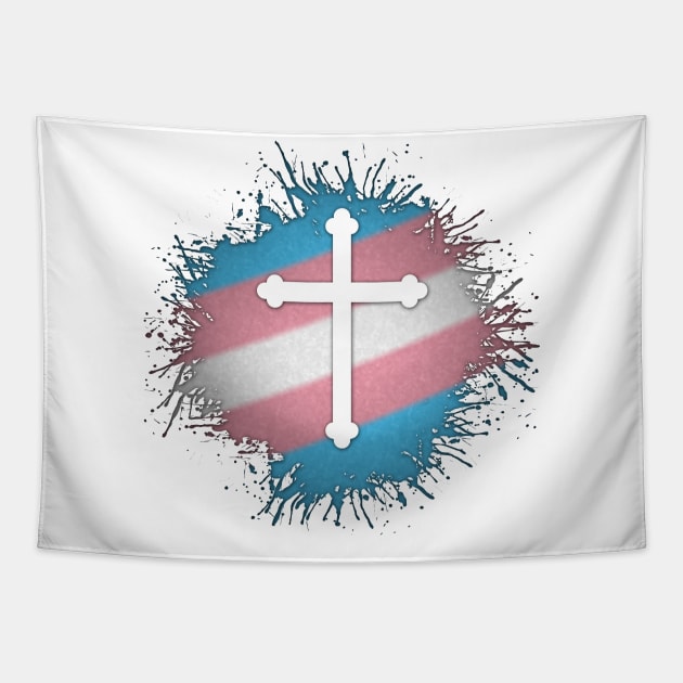 Paint Splatter Transgender Pride Christian Cross Symbol Tapestry by LiveLoudGraphics