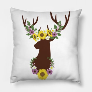 Deer Antler And Sunflower Pillow