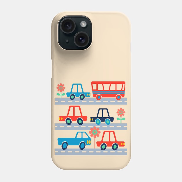 RUSH HOUR Retro Kids Traffic Transportation Vehicles Cars Trucks Bus on Roads - UnBlink Studio by Jackie Tahara Phone Case by UnBlink Studio by Jackie Tahara