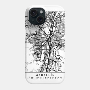 MEDELLIN COLOMBIA BLACK CITY STREET MAP ART Phone Case