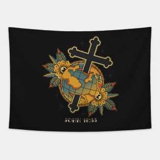 Cross Globe American Traditional Tattoo Flash Tapestry