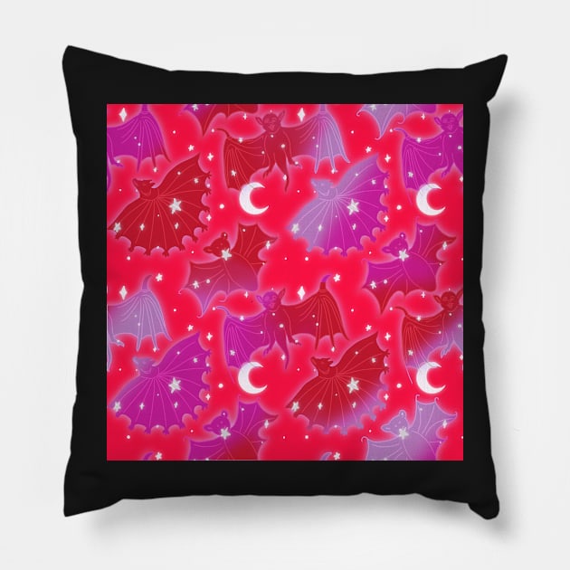 Pink and Red Valentines Lovecore Galaxy Medieval Art Bats Pillow by JamieWetzel