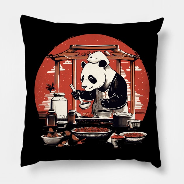 Panda Food Passion: Cuddly Charm Ramen Panda Feast Mode: Culinary Cuteness Pillow by Kibo2020