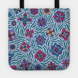 Blue, Red, and Beige Flowers Tote